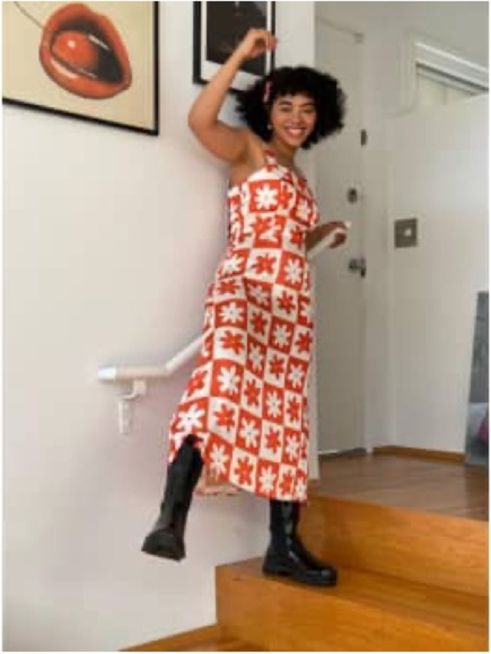 Lisa Says Gah Sloane Midi Slip Dress in Red Daisy Check - Picture 2 of 10